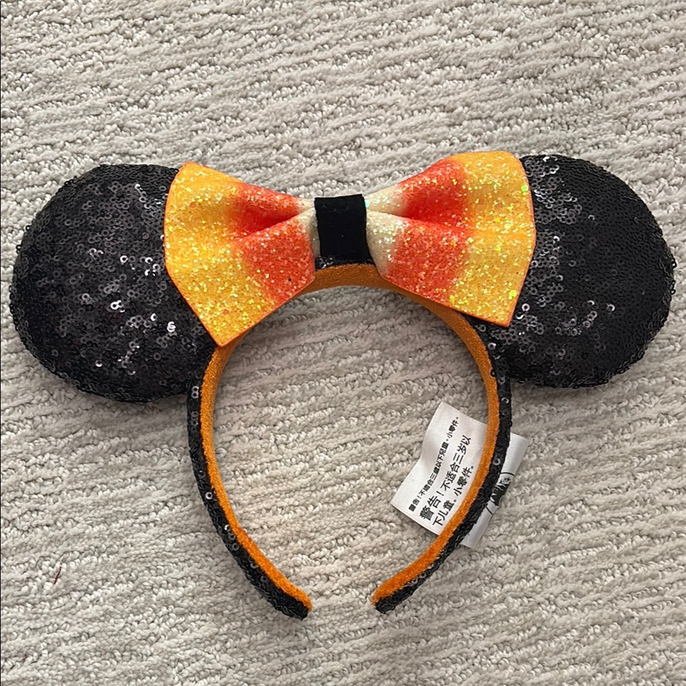 Disney Sparkling Black Ears with Vibrant Orange Candy Corn Colored Bow 🧡🖤